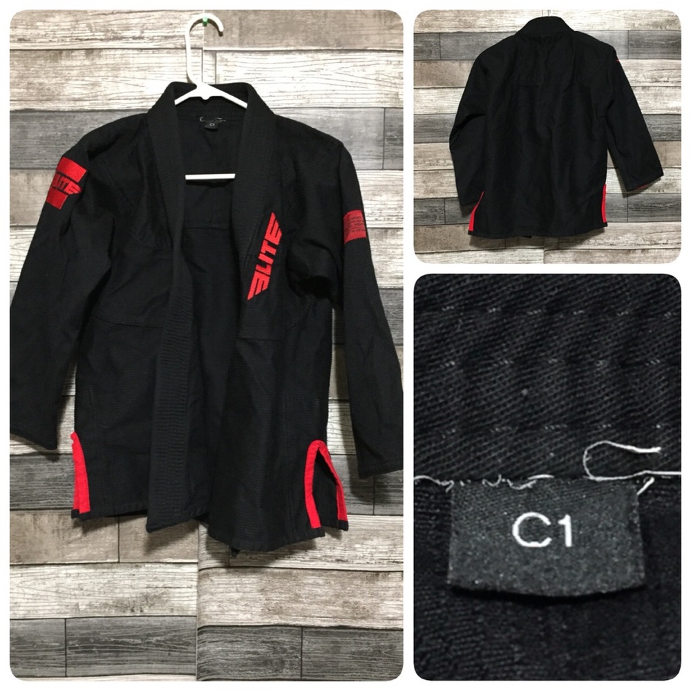 Elite Sports Gi BJJ Ju Jitsu MMA Size C1 Youth Black Red